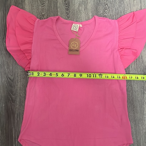 NWT Grace & Emma Love On Top Bodysuit in Hot Pink with Ruffle Sleeves - Picture 16 of 16